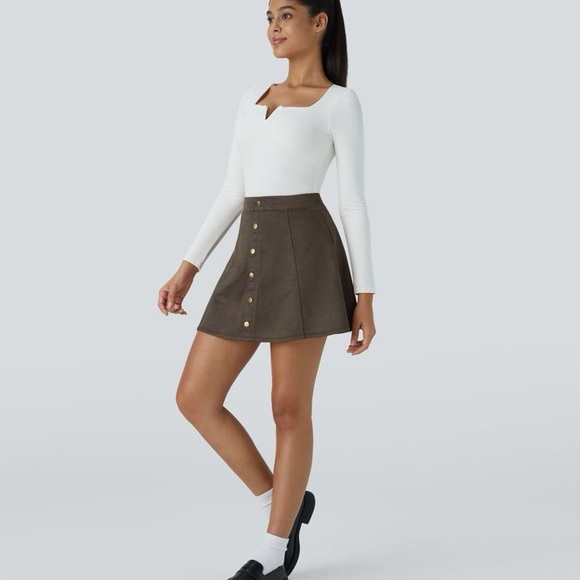 Halara High Waisted Decorative 2-in-1 A Line Suede Mini Casual Skirt medium - Picture 6 of 6